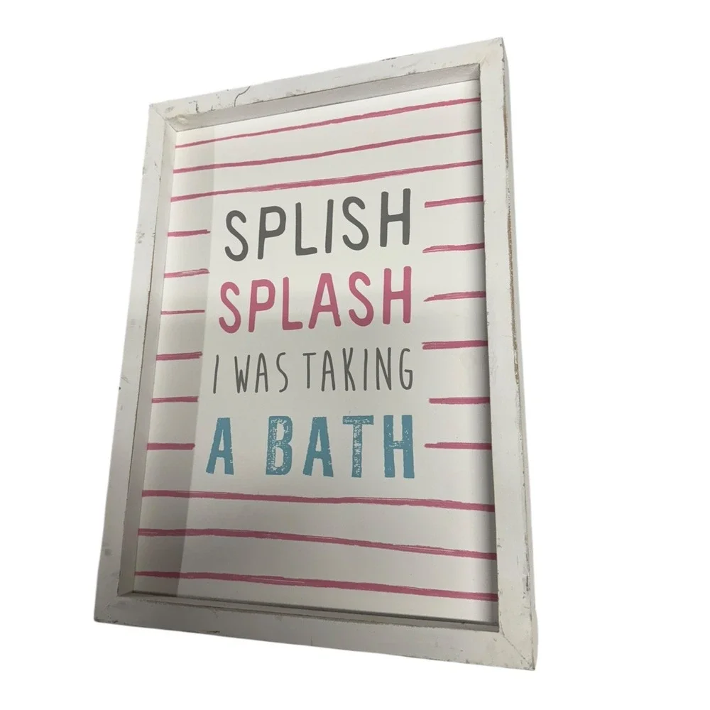 Splish Splash Bathroom Wall Decor Sign - Farmhouse Style - Pink‎ Gray Blue WP72Q